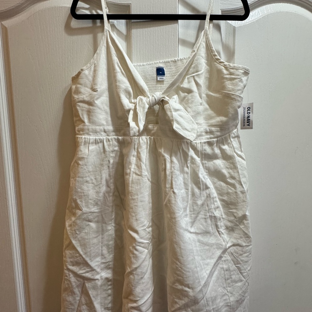 Old Navy Fit & Flare Tie-Front Smocked Linen-Blend Mini Cami Dress
